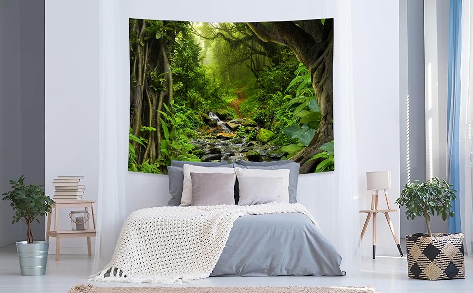 Green Rainforest Tapestry Nature Forest Tapestry for Bedroom Aesthetic Misty Tropical Jungle Trees Flowing Stream Landscape Tapestries Wall Hanging for Living Room Dorm 48 x 36 Inch Green Rainforest Tapestry Nature Forest Tapestry for Bedroom Aesthetic Misty Tropical Jungle Trees Flowing Stream Landscape Tapestries Wall Hanging for Living Room Dorm 48 x 36 Inch