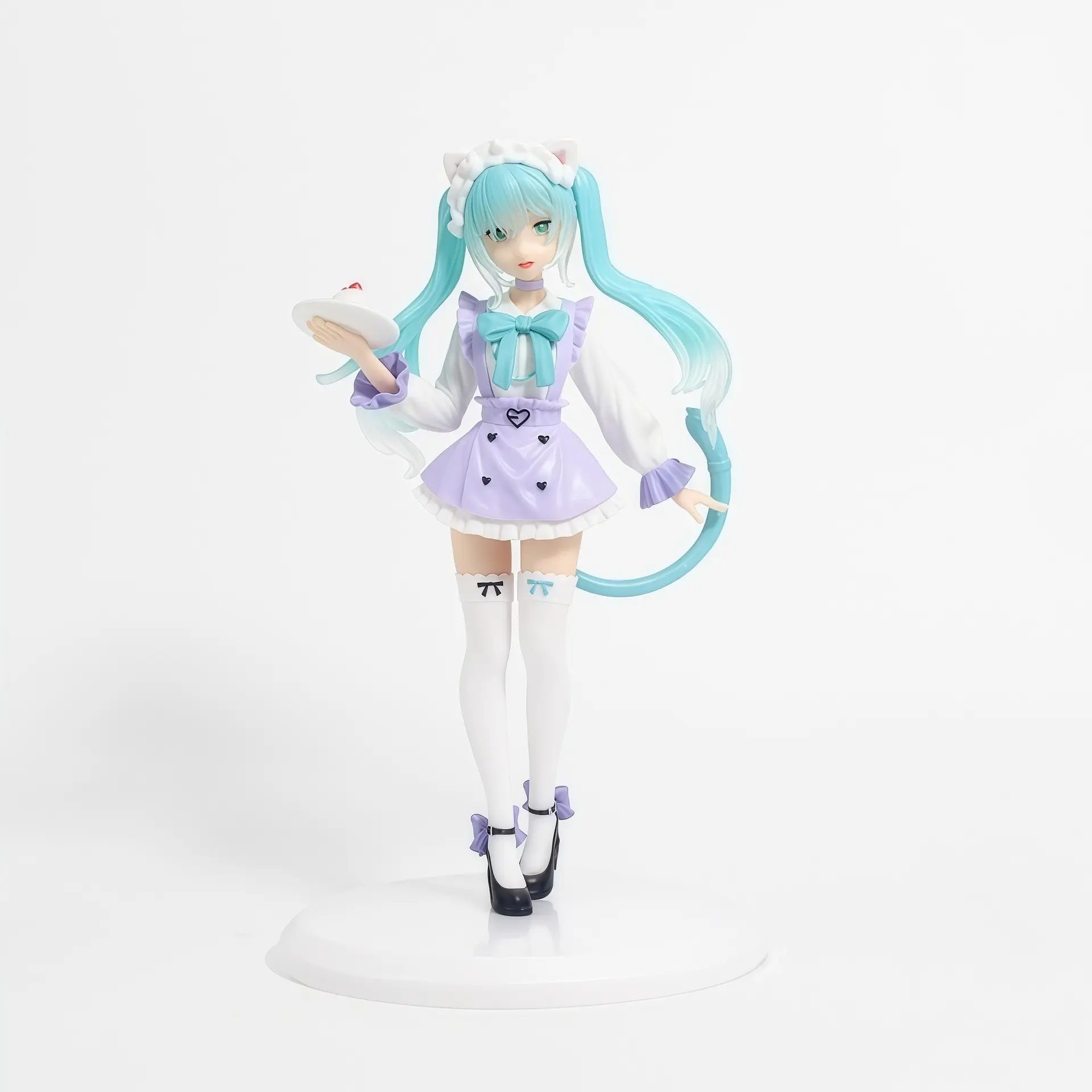 Hatsune Miku Figure 19cm/7.38in, Cat Ear Maid Style Anime Statue, PVC Desktop Display Model, Gift with Color Box, Cake Sweet Treats & Cat Tail