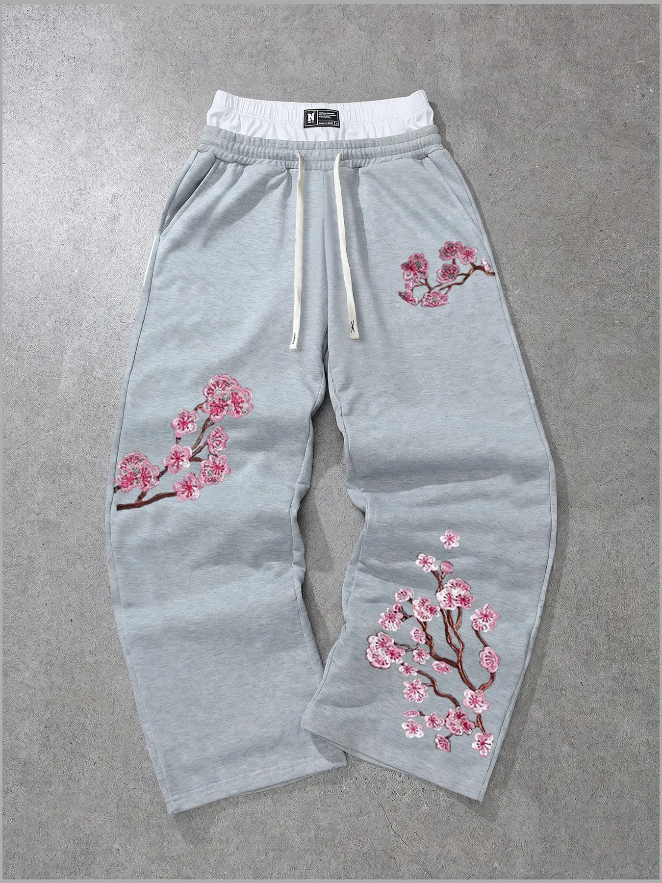 Comfy Cherry Blossom Print Wide Leg Sweatpants, Unisex New Chinese Style Loose Fit Casual Long Pants Comfy Cherry Blossom Print Wide Leg Sweatpants, Unisex New Chinese Style Loose Fit Casual Long Pants