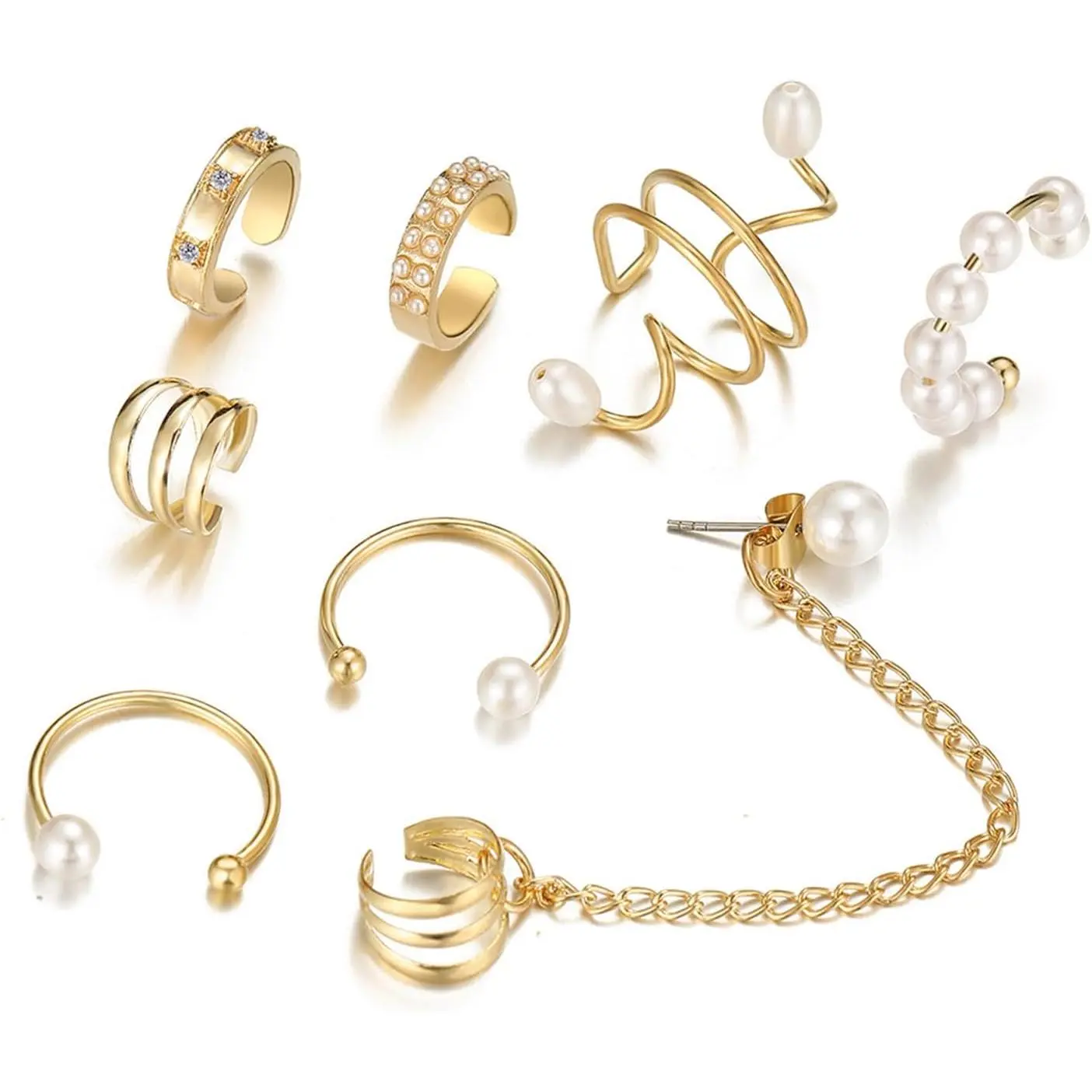12 Pieces Ear Cuff Set Cartilage Clip On Earrings Non-Piercing C Shaped Crystal Ear Cuffs for Women 6 Styles Jewelry Gift