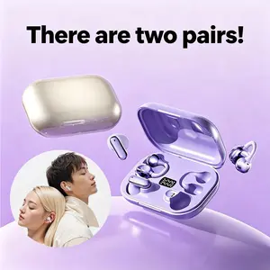 Two Pairs Couple Wireless Earbuds, Bluetooth 5.4 Dual Style In-Ear & Open Ear Clip On Earphones with LED Digital Power Display, Stereo Sound Sport Headset for Gaming, Music, Daily Listening & Holiday Gift