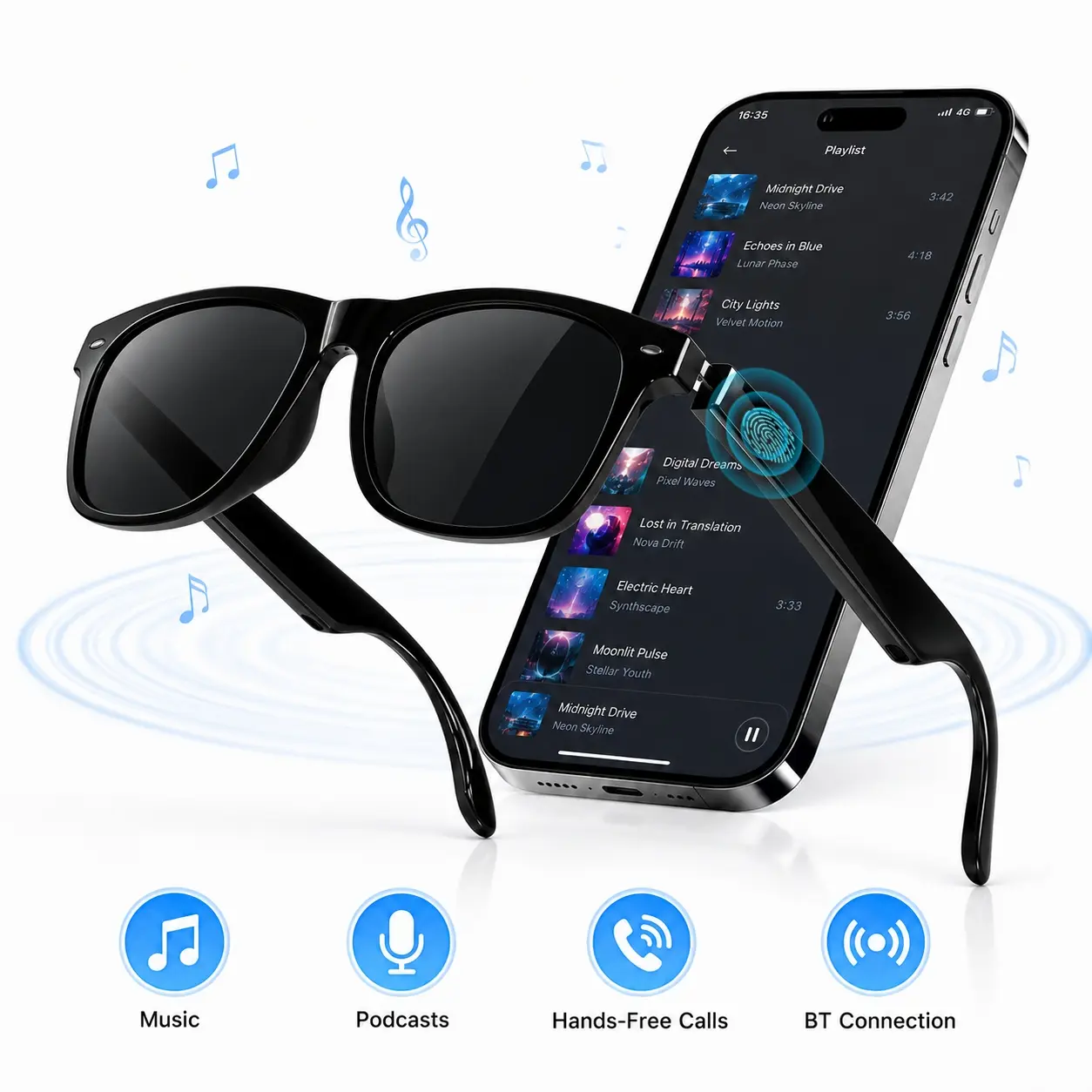 Smart Glasses, Bluetooth Audio Glasses with Open-Ear Speakers, Built in Microphone, Voice Control and Touch Control, Wireless Audio Glasses, Multifunctional Smart Glasses