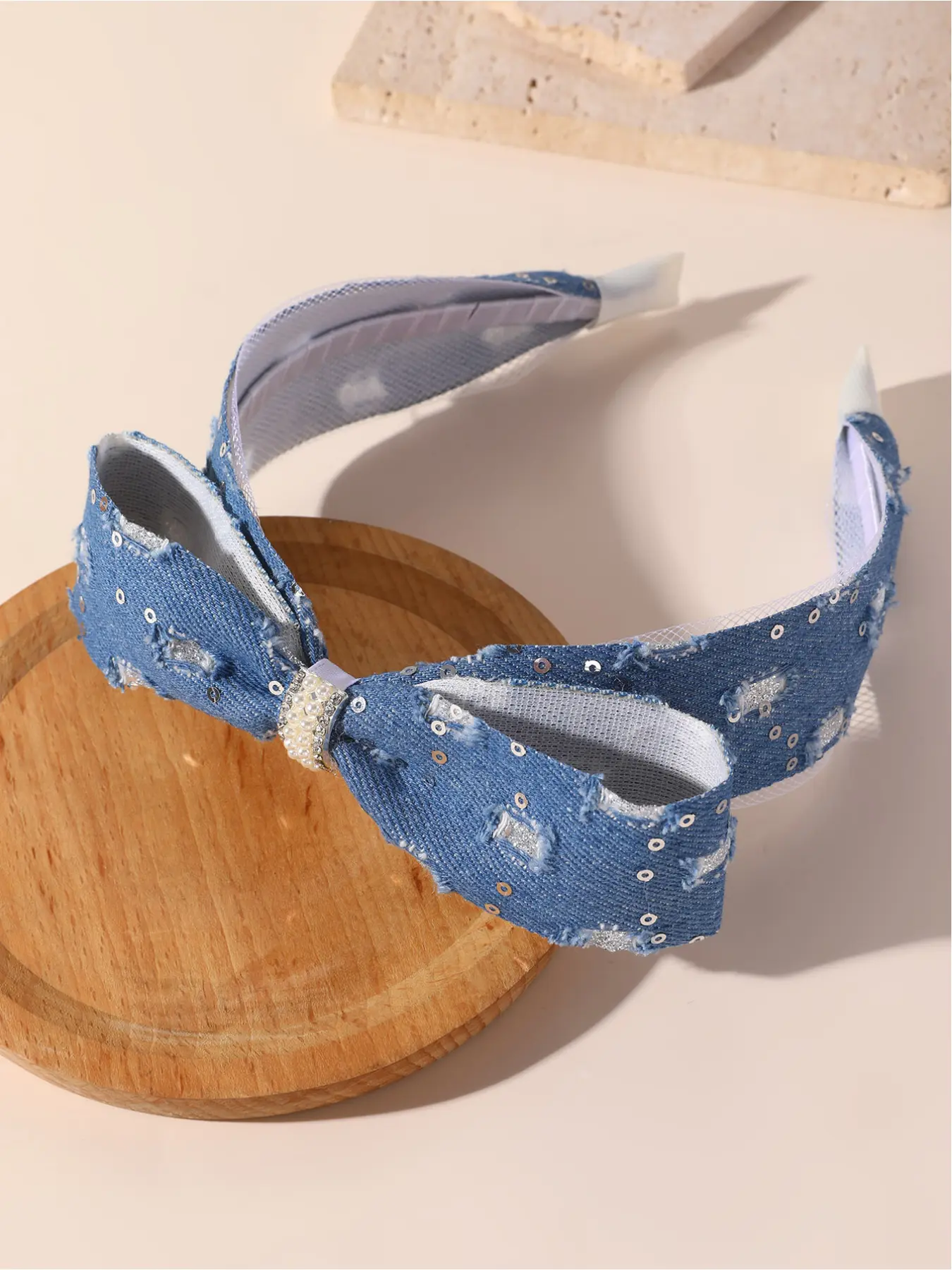 1/2pcs Retro Distressed Textured Dimensional Knot Headbands with Blue-Toned Distressed Texture Accentuated with Shimmering Flakes & A Centered Faux Pearl-Diamond Band for Exquisite Detailing, Perfect for Chic Women Weekend Vacations, Family Gatherings & H