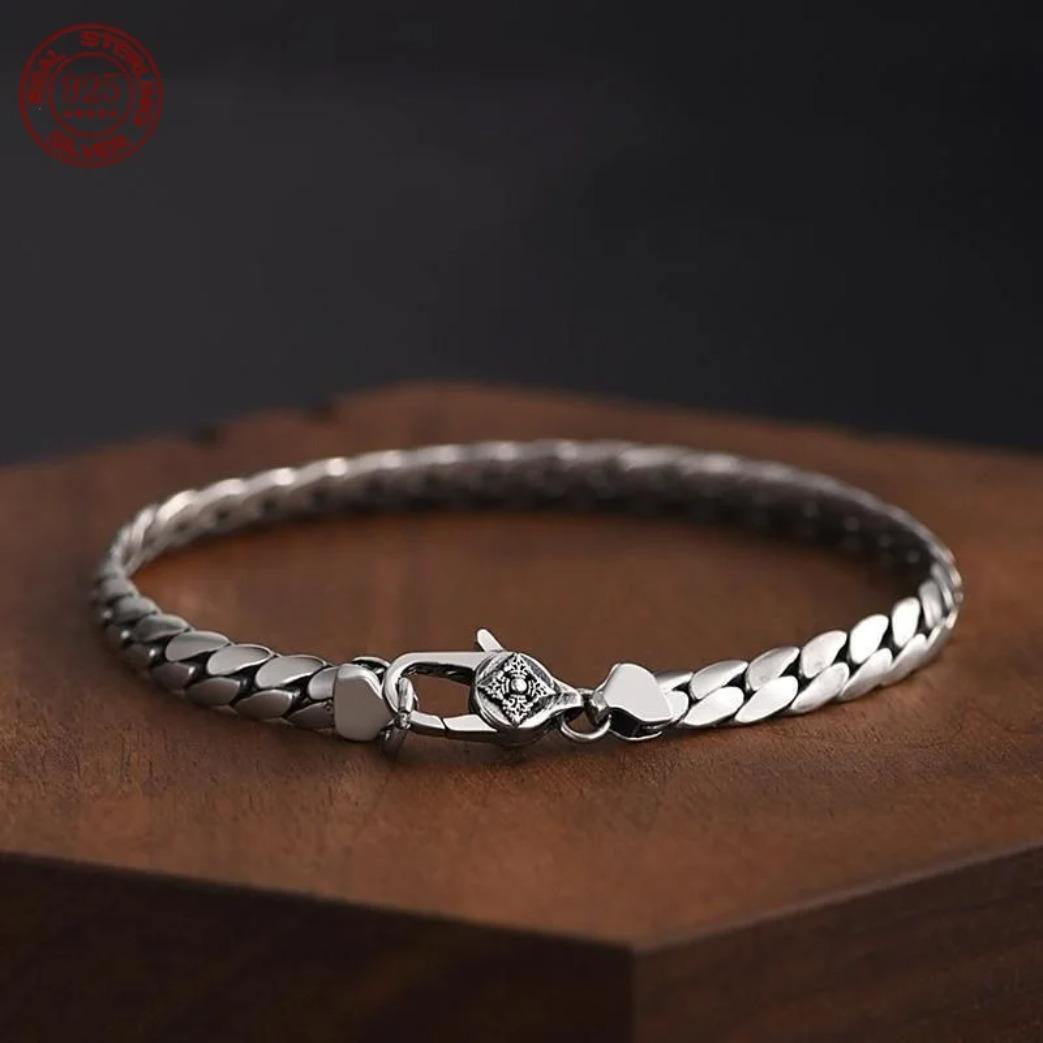 S925 Sterling Silver Cuban Bracelet for Men & Women, Handwoven Elegant Chain Jewelry Gift