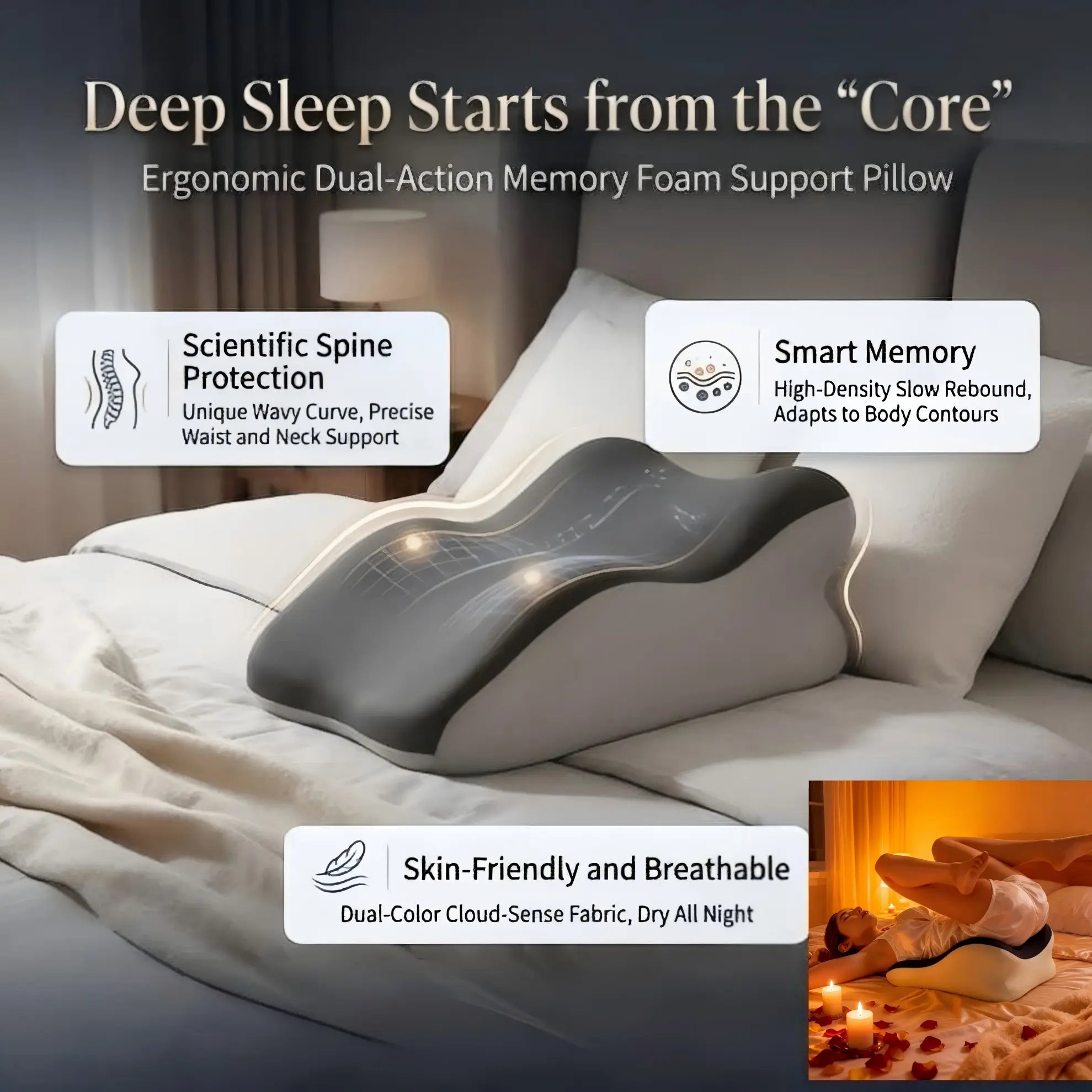 Intimate couple's support pillow, designed for lovers with ergonomic lumbar support, adapts flexibly to various postures. It's suitable for all seasons without the need for seasonal changes, easy to clean by hand, and durable while being skin-friendly
