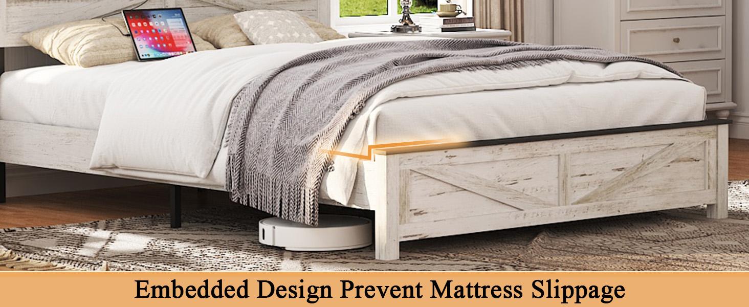 ARCH Queen Bed Frame Farmhouse, Queen Size Bed Frame with Storage Headboard & LED Lights, Charging Station Boho Platform Bed, Queen Bed Frame Metal Slats No Box Spring Needed Bedroom Set