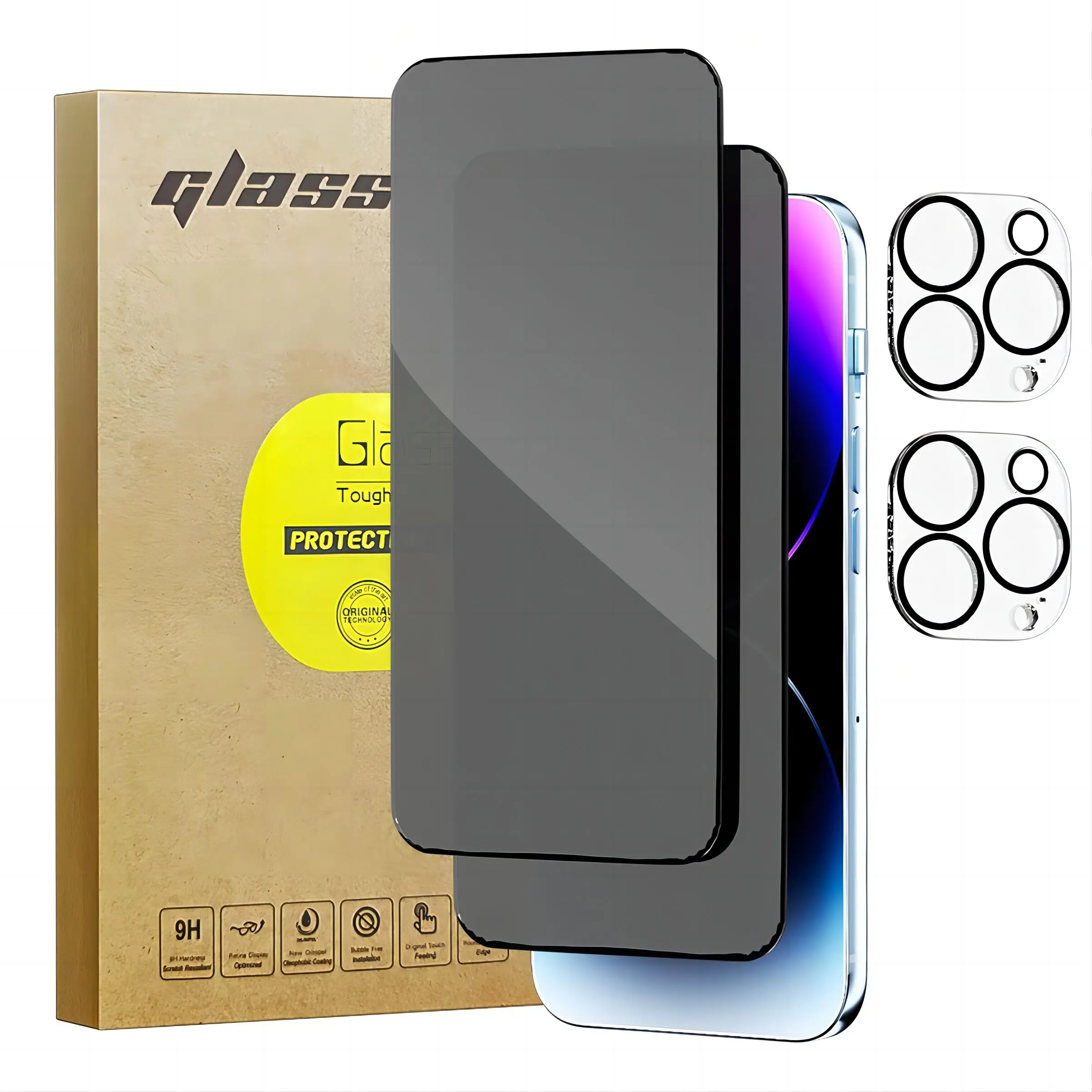 Privacy Screen Protector for iPhone 14/15/16/17 Pro/plus/promax, 2-Pack Camera Lens Film, 9h Hardness, Anti-Spy Tempered Glass, Accessories