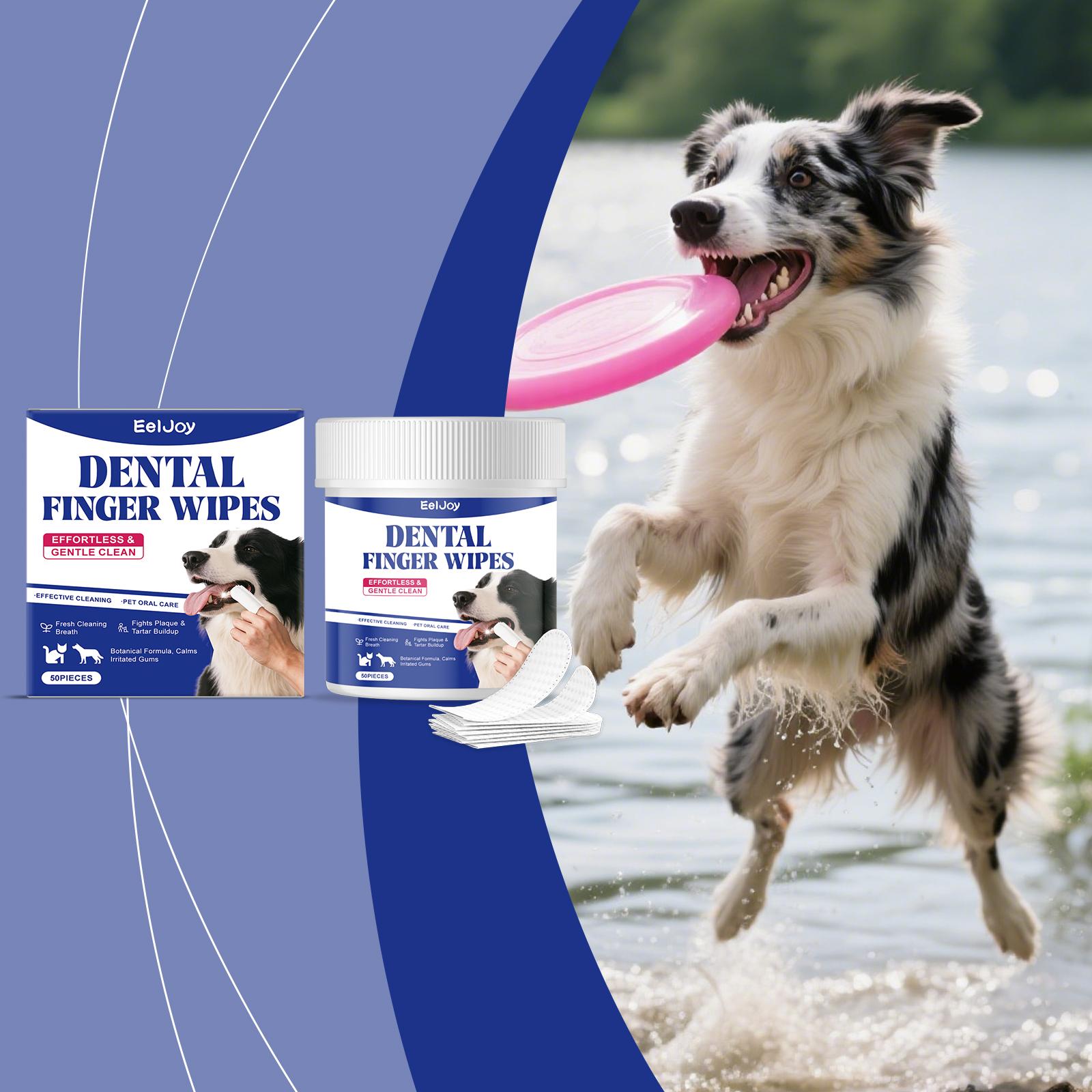 EelJoy Dental Finger Wipes for Pets - Gentle Ingredients for Oral Health - Remove Stains Whiten Teeth Reduce Tartar Plaque - 60 Pieces - Sodium Bicarbonate & Sorbitol Formula