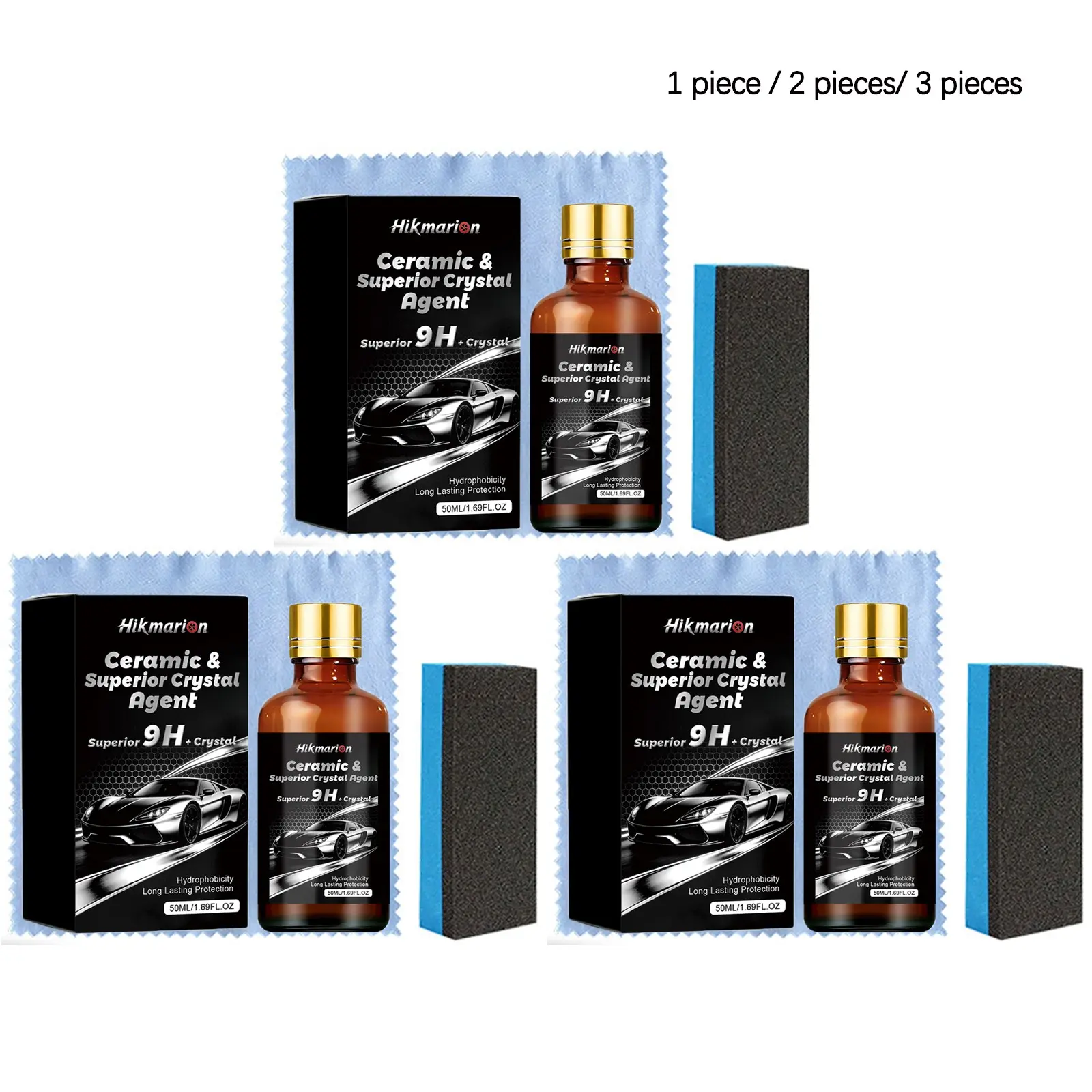 Car Ceramic Coating Kit (50ML+ Sponge+ Towel), Cleaning and Polishing, Paint Renewal, Full Car Crystal Care Tool Set