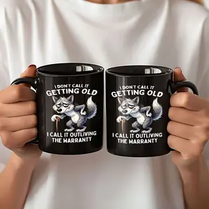 1pc, 11oz, Humorous Wolf Ceramic Black Coffee Mug/Tea Cup. Printed with Cartoon Pattern. A Perfect Gift for Friends/Family/Colleagues In Office Or Home Settings.