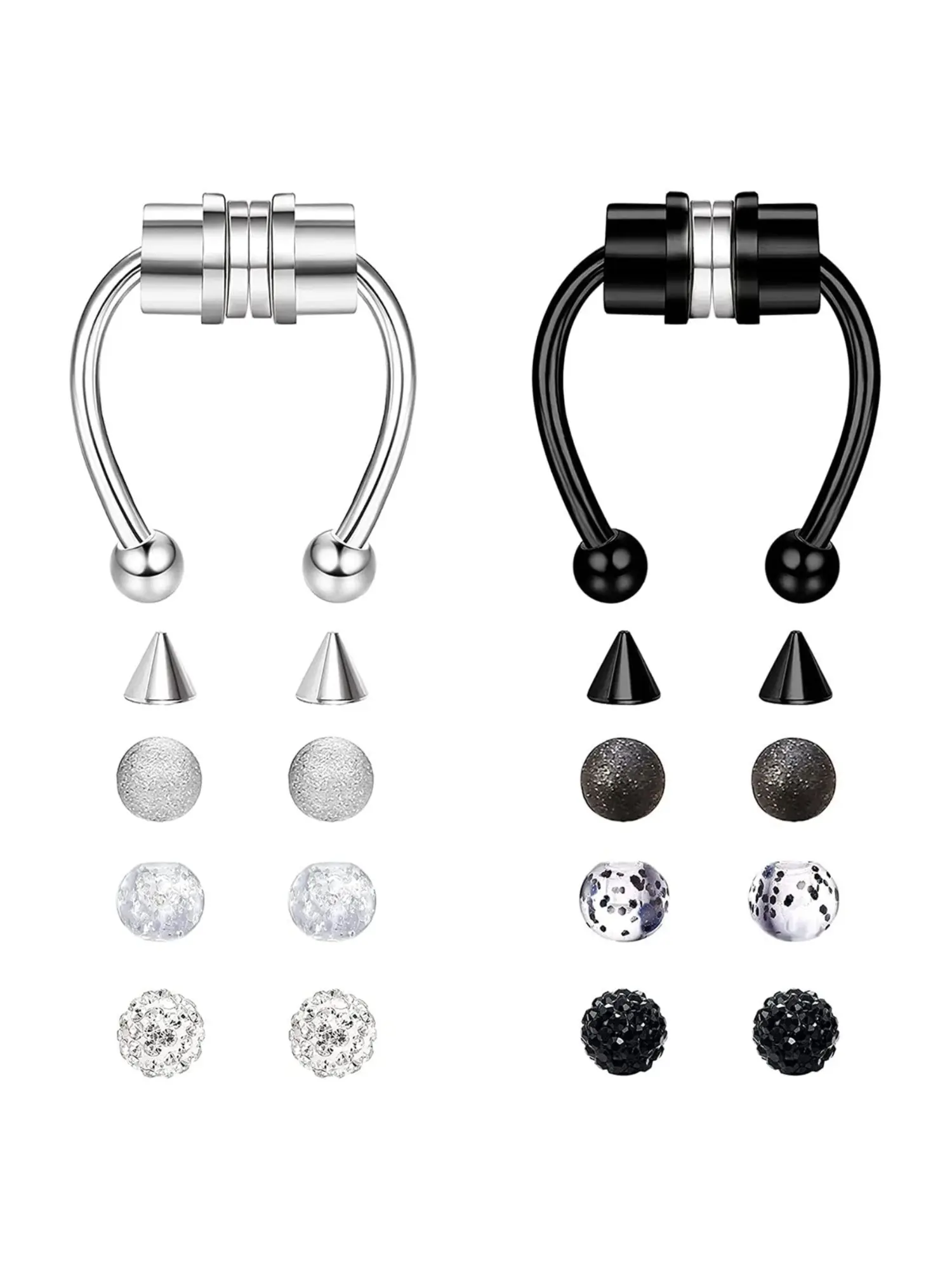 2 Pcs Magnet Attached Fake Septum Horseshoe Nose Ring Assortment Hypoallergenic Stainless Steel Clip-On Faux Nasal Hoop Piercing Jewelry for Unisex Compact Smooth Horseshoe Shape with Powerful Hidden Magnetic Clasps for Everyday Outfits Concert Gatherings