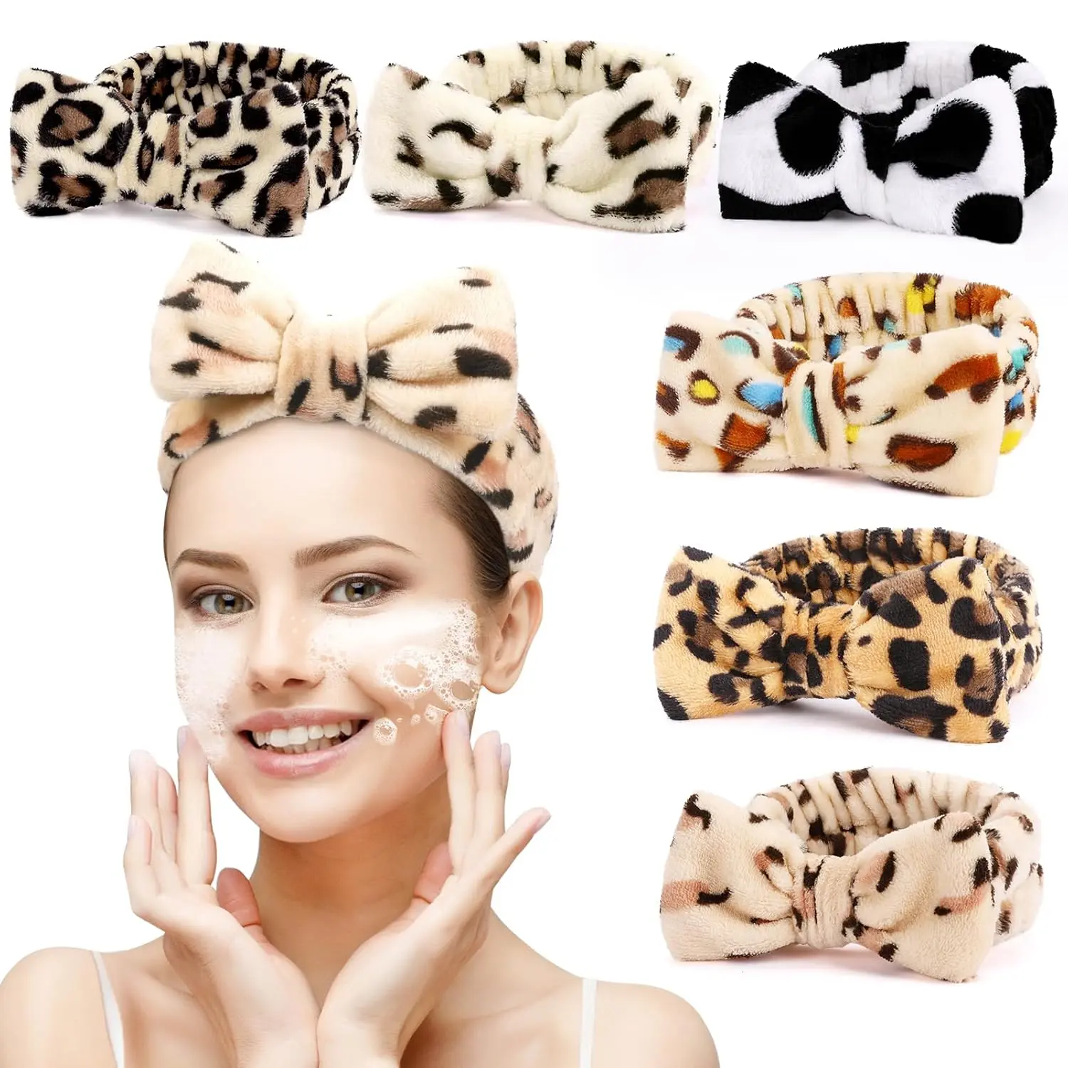 6 Pack  Headbands for Women  Washing Headband Leopard Print Style | Girl Party Favors Gifts, Galentine Day , Hair Supplies, Bath Small Gifts For Women, Christmas Stocking Stuffers Teens