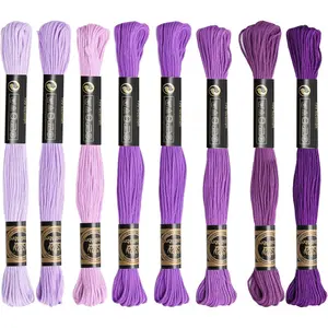 8 Skeins Cotton Embroidery Floss, Cross Stitch Thread Fiber Cotton of 8.75yds for Hand Embroidery DIY Creation and Friendship Bracelet String（Purple Mix）