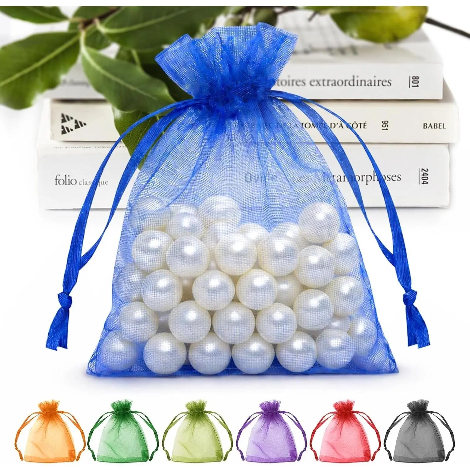 50 Pack Organza Bags 3x4 Inch, Small Mesh Bag Drawstring Jewelry Pouches, Tiny Gift Bags for Baby Shower, Party Favors(Royal Blue)