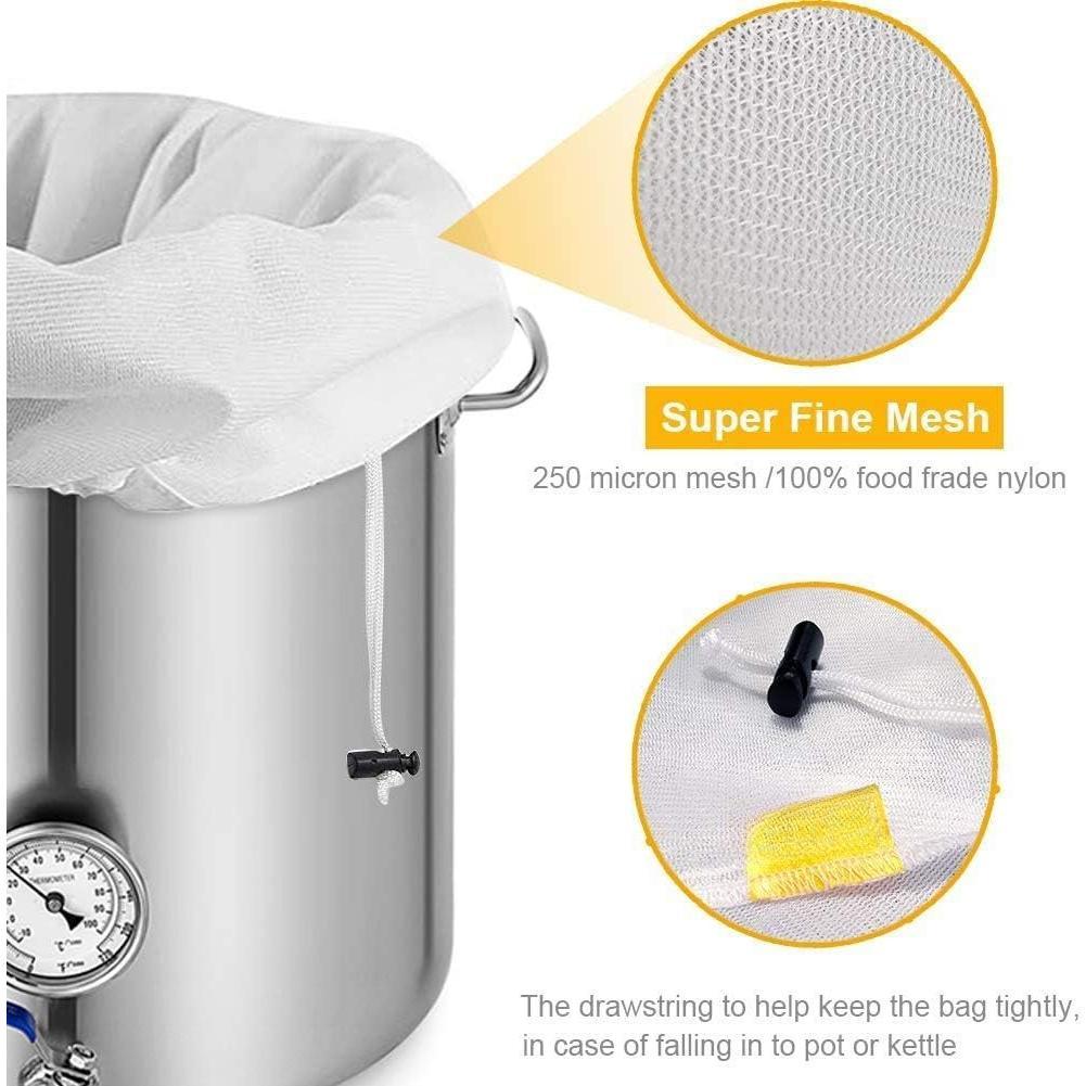 2 Pack  Brew Bag (31" x 31") -  Fine Mesh Straining Bag for  Brewing,  & Cider Press - Heavy Duty Nylon Filter Bag with Drawstring, Fits Kettles up to 20" Diameter