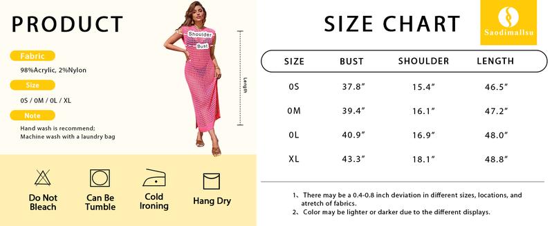 Saodimallsu Womens Crochet Swimsuit Coverup Summer Sleeveless Hollow Out Knit Crewneck Side Split Long Beach Dress