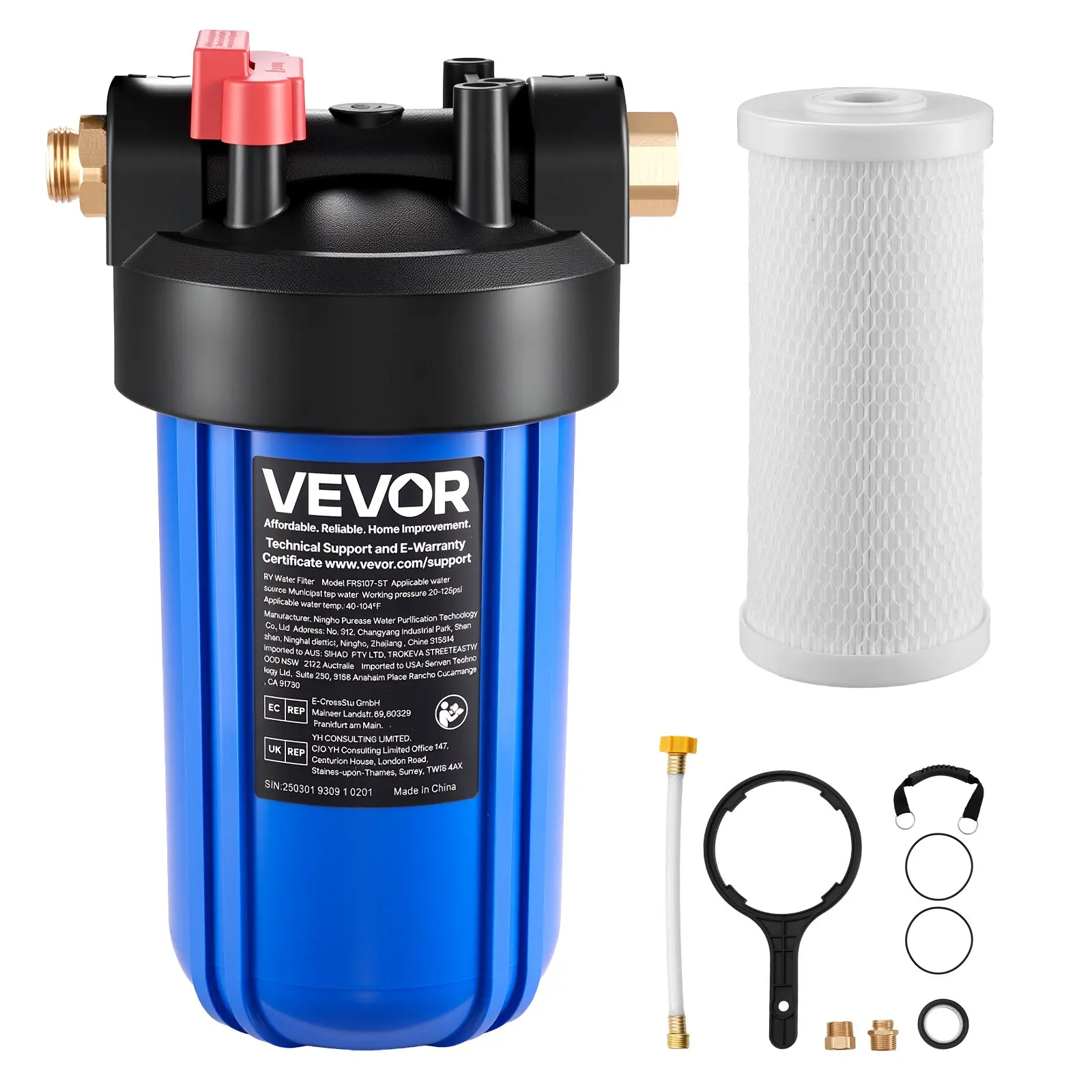 VEVOR Quick Connect Multi-Stage RV Water Filtration System, Activated Carbon Pleated Impact Resistant Drinking Filter with Replaceable Cartridge for Campers, Removes Sediments, Chlorine, Bad Tastes, Odors, Most Contaminants