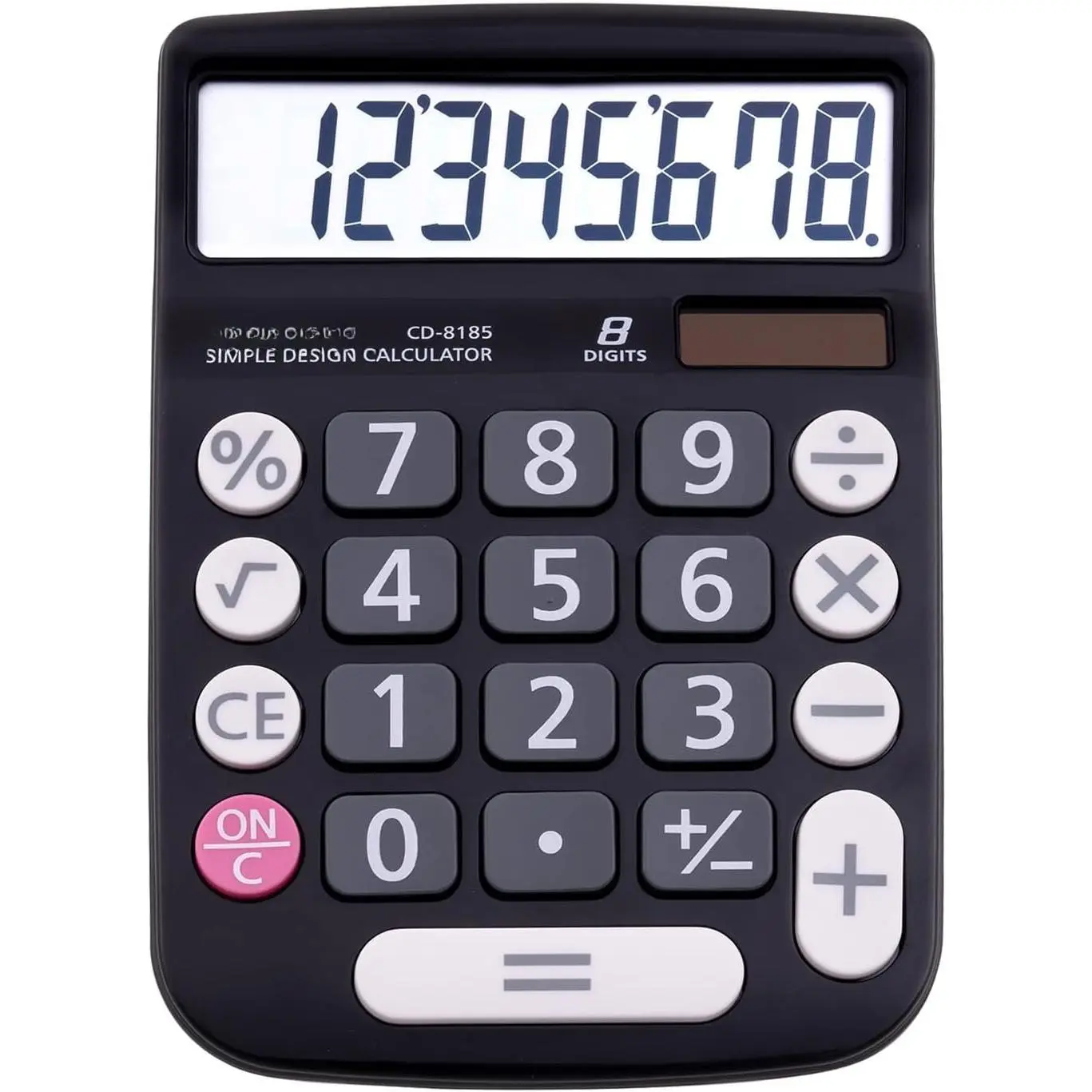 Desktop Calculator 8 Digit with Solar Power and Easy to Read LCD Display, Big Buttons, for , Office, School, Class and Business, 4 Function Small  Calculators for Desk, CD-8185 Black