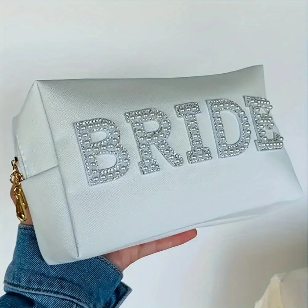 Pearl bride White bag Bridal Shower rustic beach destination camp hiking disco cowgirl Wedding engagement Honeymoon Travel Bachelorette hen Party Bach weekend girls trip just married decoration bride to be future mrs wifey Gift Present photo props