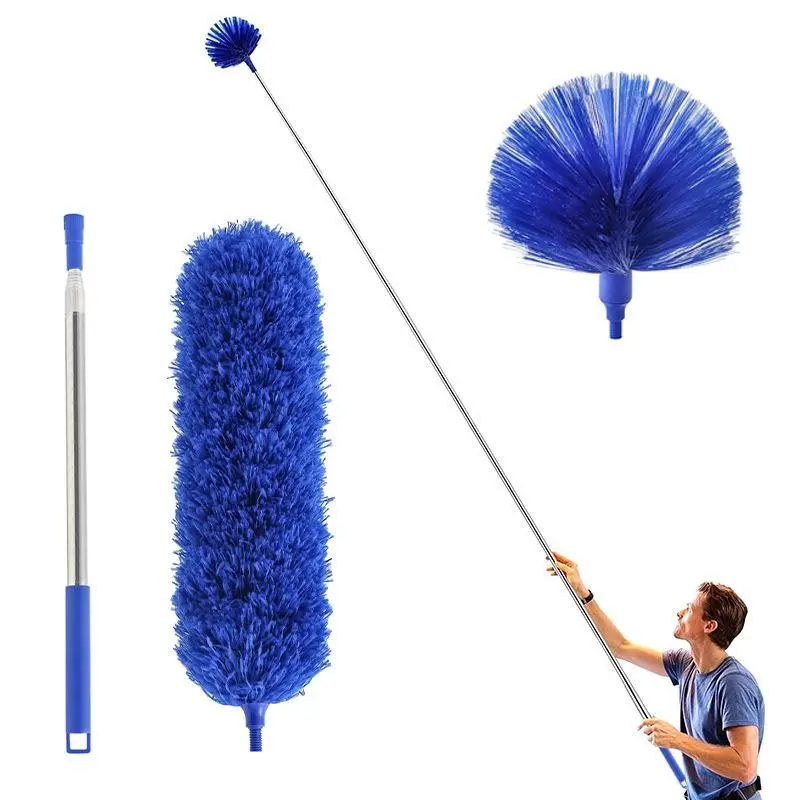Cobweb Duster with Extension Pole, Washable Cleaning Extendable Duster Kit, 2 Duster Heads, Corner Brush, Telescoping Pole for Ceiling Fan, Duster Set