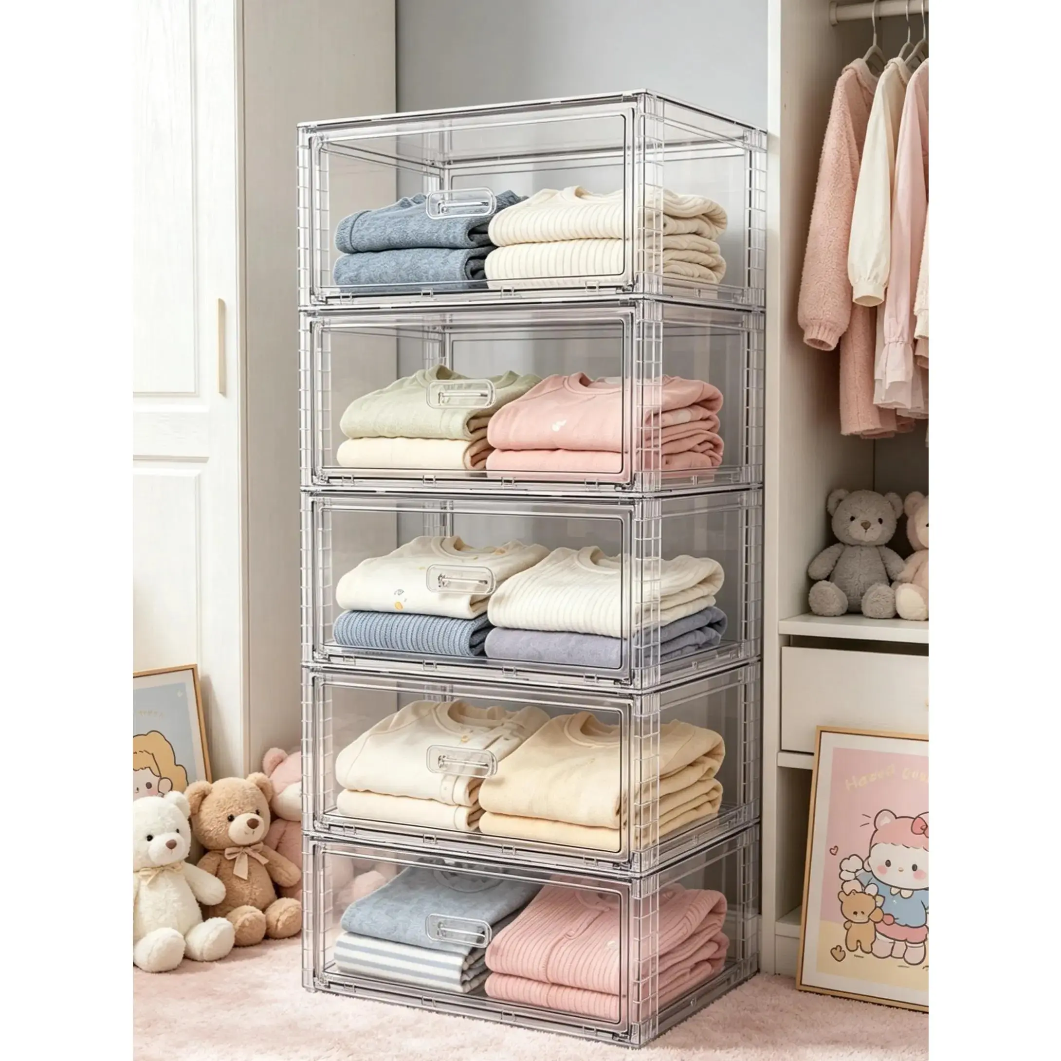 2-5 Pack Large Rectangular Stackable 27QT Storage Drawers - Easy-to-Assemble, Dust-Proof Closet Storage Organizer Bins for Bedroom, Garden