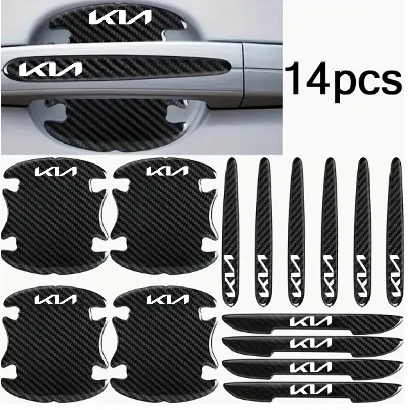 14pc Carbon Fiber Car Exterior Scratch Protection Set, Door Edge Guards, Handle Covers, Mirror Caps, Corner Bumpers, Durable, for Kia, Accessory, Car Accessories