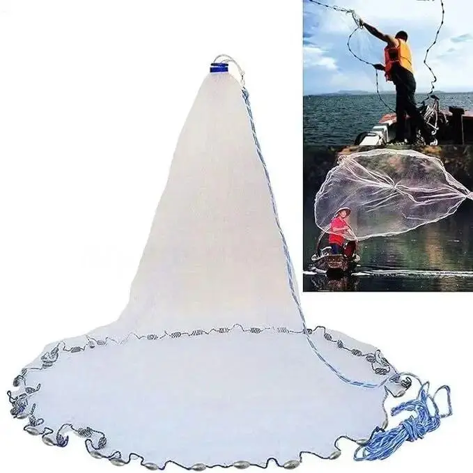Ringless Hand Throw Fishing Cast Net| Traditional Hand-Spread Spin Net with Rotating Bag  Large Fishing Cast Net with Sinker