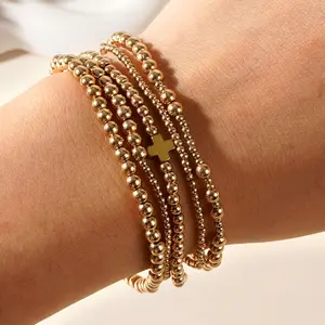 Cross-border European and American ins style fashion gold bead bracelet, gold black gallstone cross beaded bracelet foreign trade wholesale