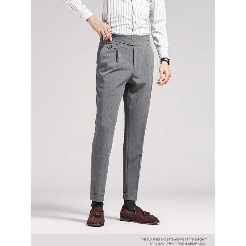 Men's waist less short black pants - mid waist loose fit, hanging fabricBusiness casual pants, suitable for all seasons, made of fashionable men's elastic fiber material. Menswear Spandex