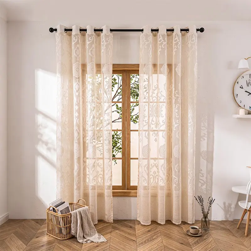 1PC French Style Sunscreen Insulated Curtain for Windows, Home Bedroom Living Room Balcony Ready-To-Hang Curtains, Light-Transmitting Not See-Through, Multiple Colors Available