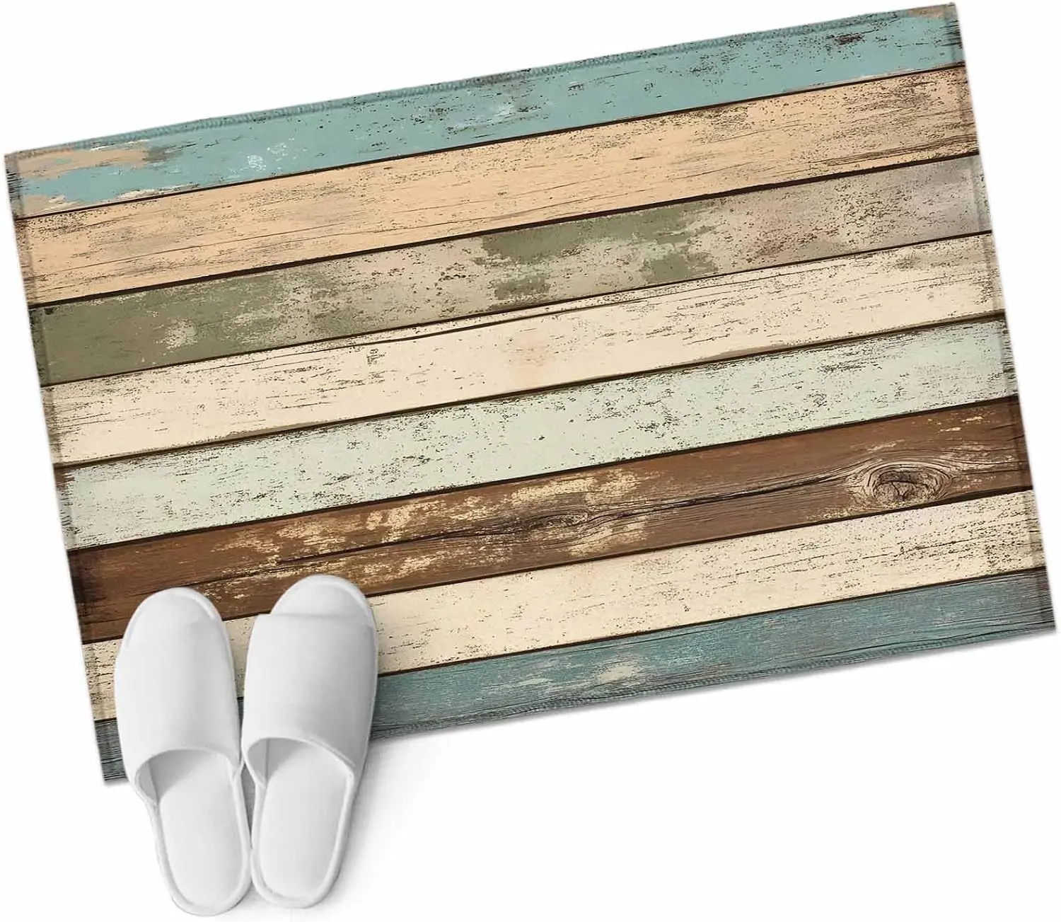 Soft Felt Rustic Distressed Wood Grain Pet Mat - Non-Slip, Waterproof, Washable, Anti-Pilling Scratch Guard for Kitchen, Bathroom, Entryway