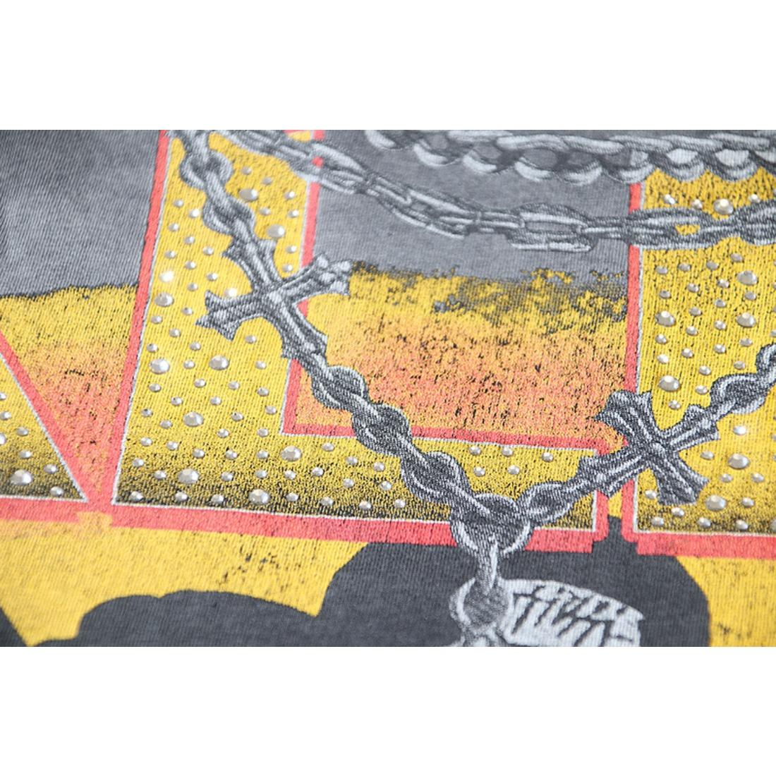 Vale Vintage Washed Streetwear T-Shirt, Bling Rhinestone Heat Transfer Print, Retro American High Street Singer Portrait & Letter Graphic, Y2K Hip Hop Summer Cotton Crew Neck Short Sleeve Tee