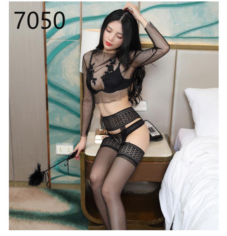 Benshi lingerie lace stockings pajamas long uniform props ultra-thin jumpsuit European 70 series
