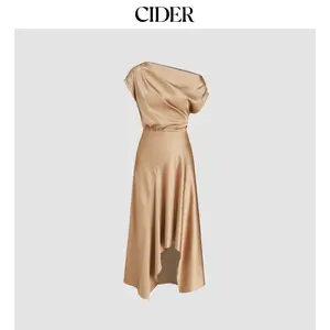Cider Women's Casual Asymmetrical Boat Neck Ruffle Maxi Dress - 2 Colors, Size 0-10, French Riviera Vacation Style SummerFinds