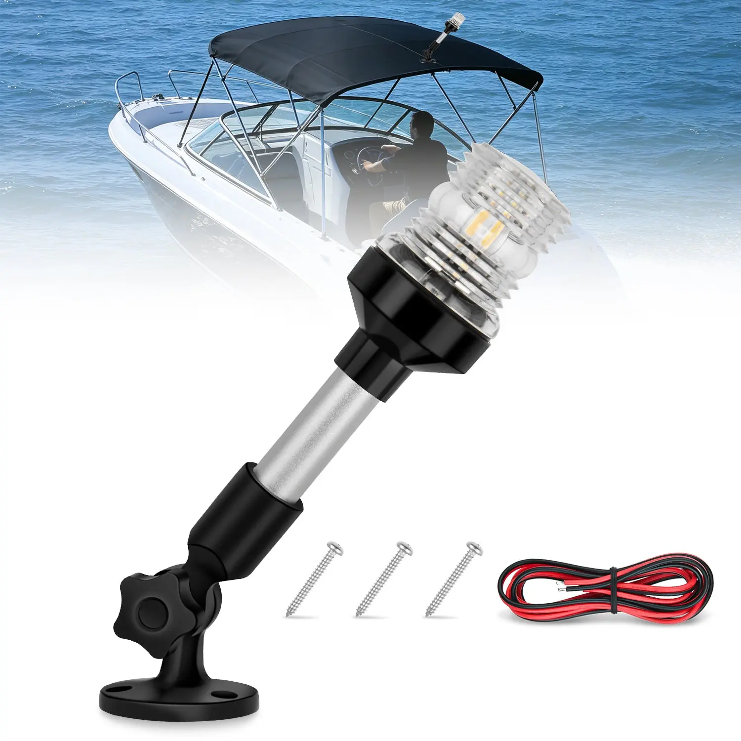 Nilight 9-Inch White Waterproof IP66 Foldable Adjustable Angle Stern Light - 12v-24v, 360° Lighting, Quick Install, 1157 LED Bulb for Aluminum Marine Boats, Pontoon, Fishing Boat Night Navigation