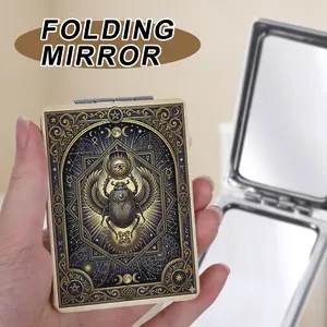 1Pc 1X/2X Magnifying Portable Folding Compact Mirror, Vintage Mystic Tarot Scarab Celestial Compact Mirror, Pocket Makeup Mirror for Purse Travel Daily Touch Up, Retro Occult Aesthetic Gift for Women Girls
