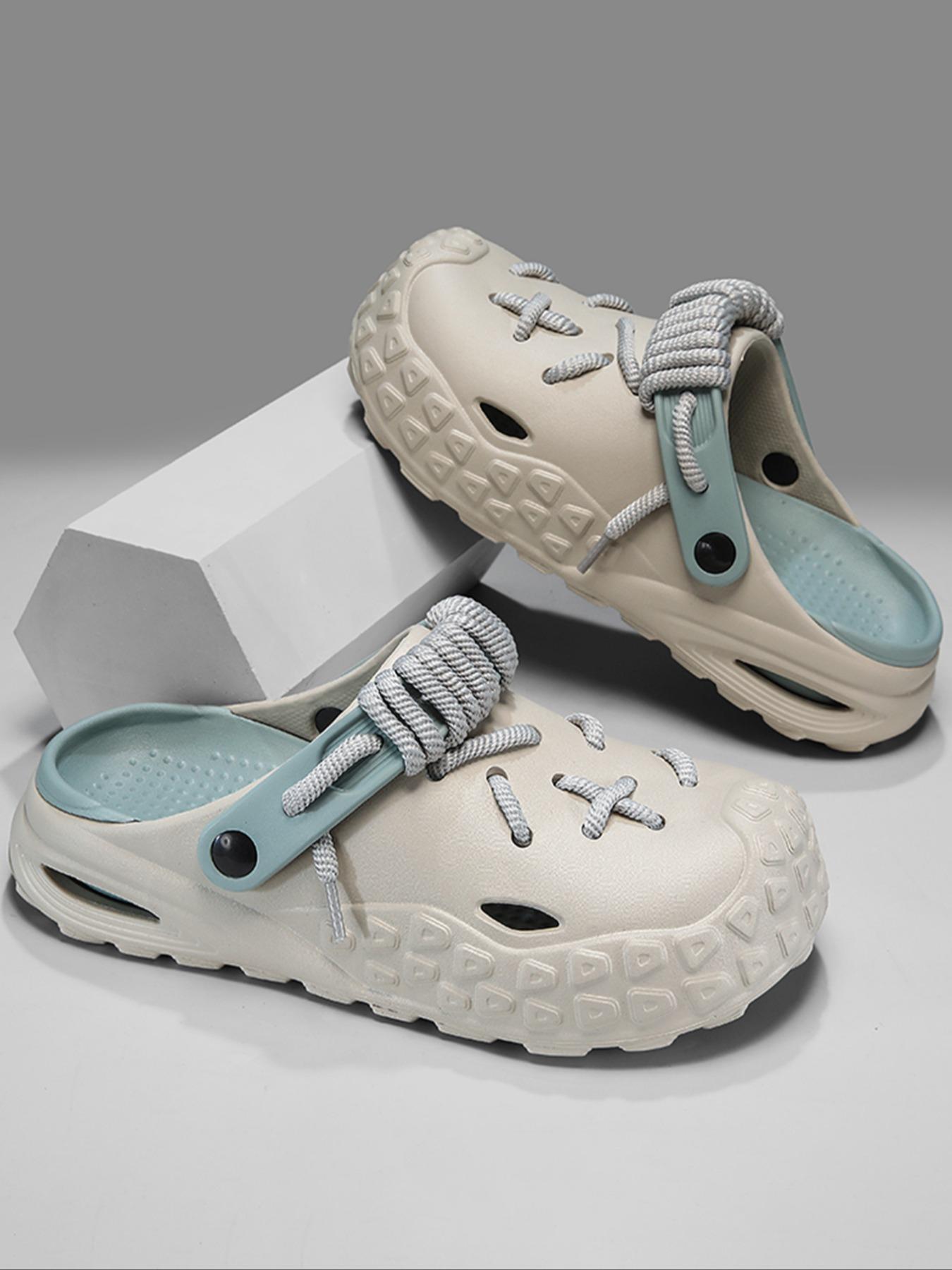 Men's Fashionable Cross Laces Decor Clogs, Comfortable Non-Slip Quick Drying Clogs, Suitable for Indoor and Outdoor Walking, Men's Trend Beach Shoes