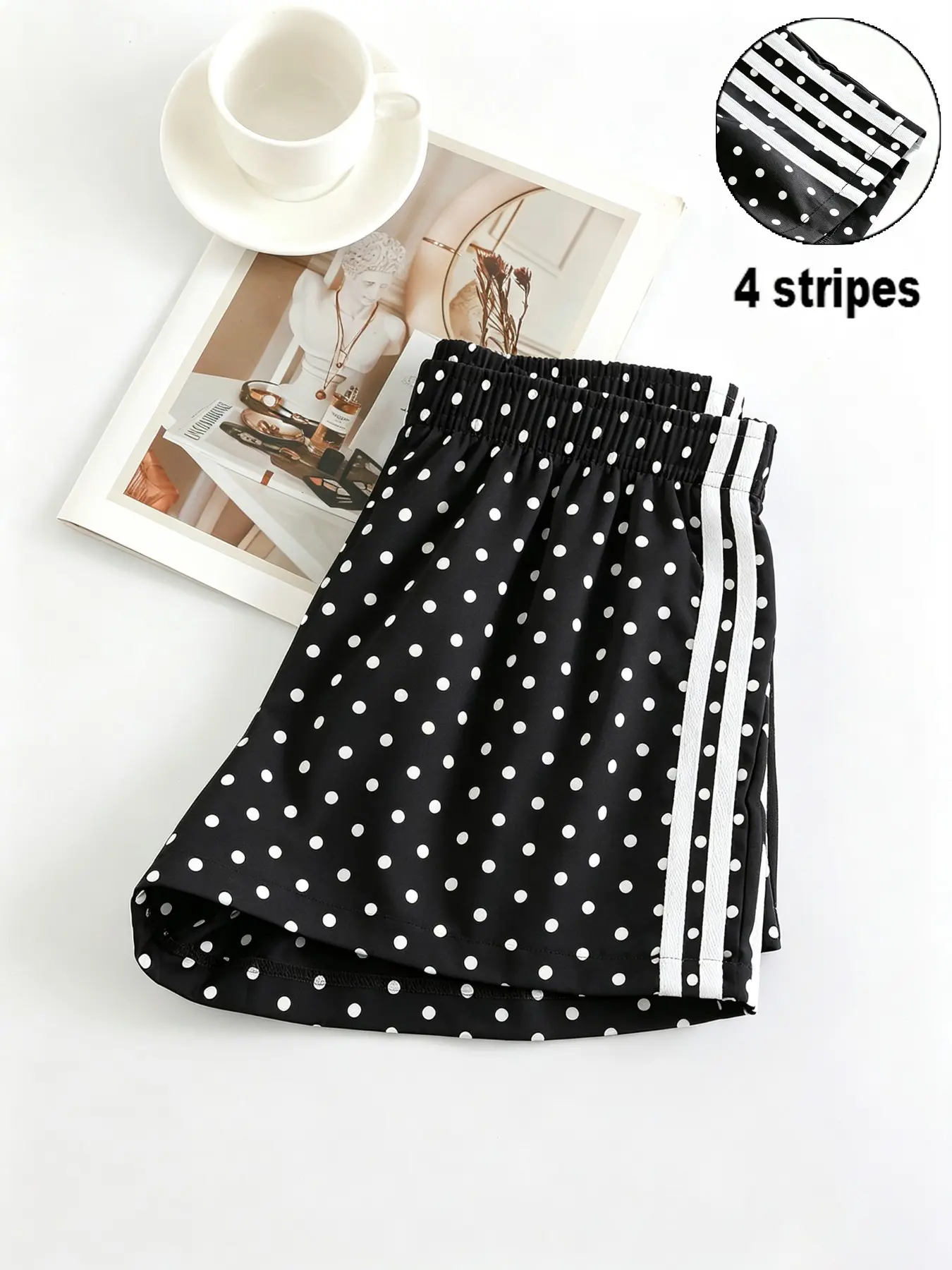 Women's Polka Dot Sport Shorts, Elastic Waist, Striped Design, Breathable Summer Casual Fitness Home Shorts, Loose-Fitting, Short Length