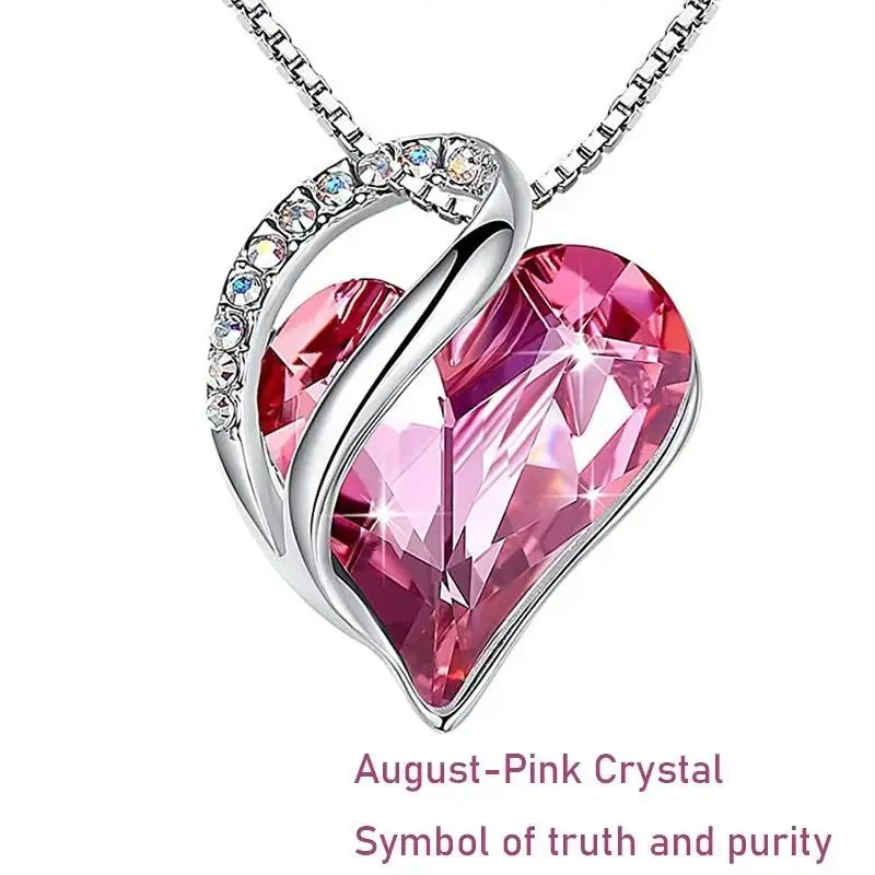 Dainty 12 Month Birthstone Heart Necklace for Women, Crystal Zircon Pendant Jewelry, Personalized Birthstone Necklace, Elegant Gift for Birthday, Anniversary, Valentine’s Day and Daily Wear summerwins