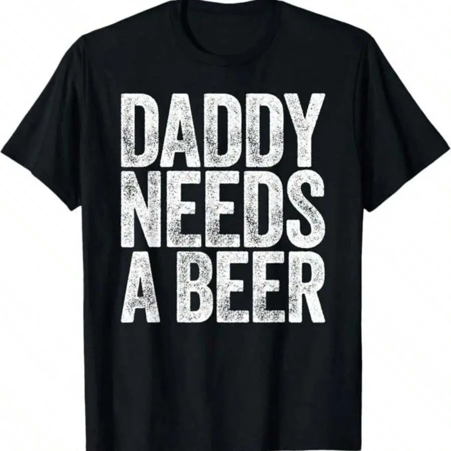 Women's Basic Knit Stretch All-Seasons T-Shirt, Casual 'Daddy Needs A Beer' Graphic Print, Regular Fit, Short-Sleeve Crew Neck, 100% Cotton Menswear-Inspired Top