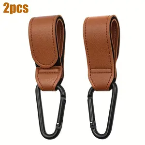 2pcs Faux Leather Stroller Bag Hooks, Portable Pram Handle Attachments, for Diaper & Grocery Bags, Ideal Gift for Christmas, Halloween, Thanksgiving