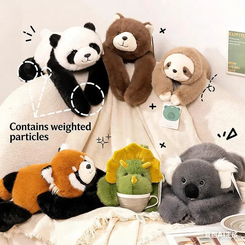 Kawaii Weighted Stuffed Animals Panda Bear Sloth Red Raccoon Dinosaur Koala Plush Pillow Kids Birthday Gift Home Room Decor