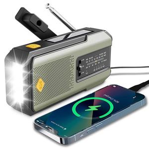 hand-crank/solar radio, emergency audio radio equipment with 2000mah power bank & led light, summer portable compact sos alarm weather radio, valentine's day gift, am fm radio, portable radio