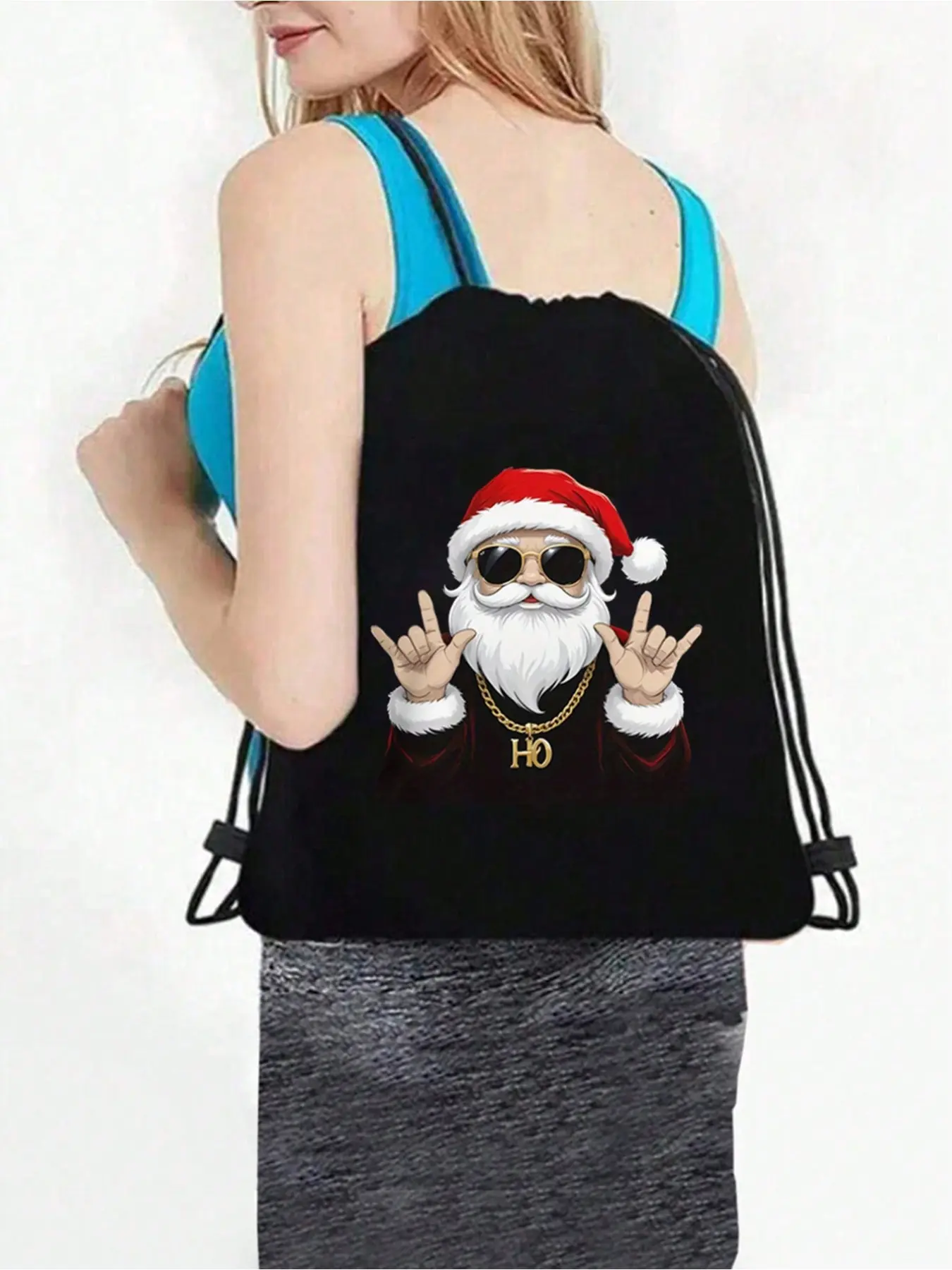 Christmas-Themed Drawstring Backpack, Large Capacity, Lightweight, Ideal for Teens, College Students, Outdoor Activities, Travel, Sports