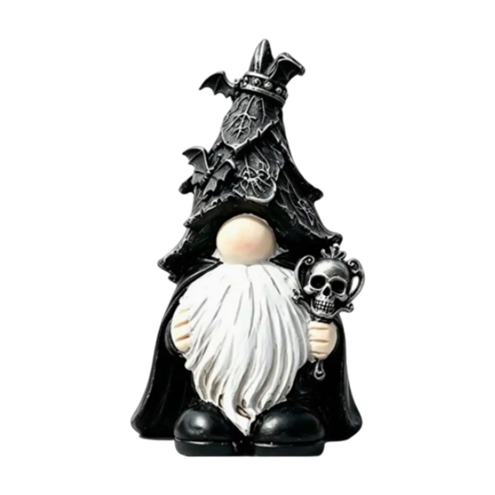 Gothic Halloween Gnome Resin Table Statue with Skull and Bat, Vintage Cute Halloween Decor, Indoor Desk Shelf Ornament, Halloween Party Decoration