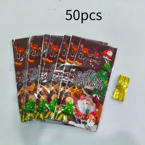 50Pcs Christmas Candy Bags, New Cross-Border Gift Treat Bags, Toast Bread Cookie Bakery Packaging Pouches, Holiday Favor Bags for Christmas, Halloween, Party & Camping Supplies