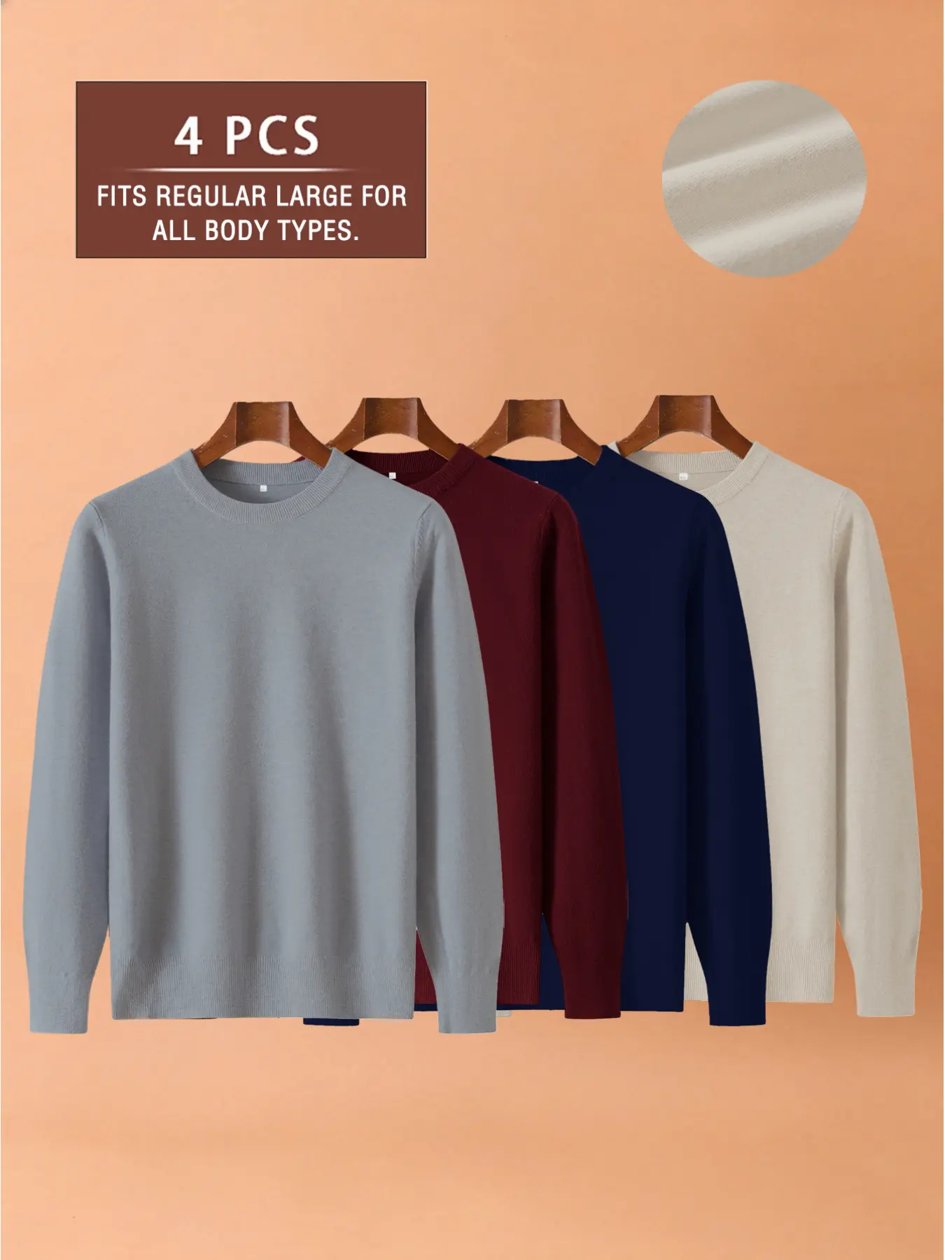 4-Pack Loose Casual Daily Men's Autumn Winter Crew Neck Long Sleeve Knit Sweaters