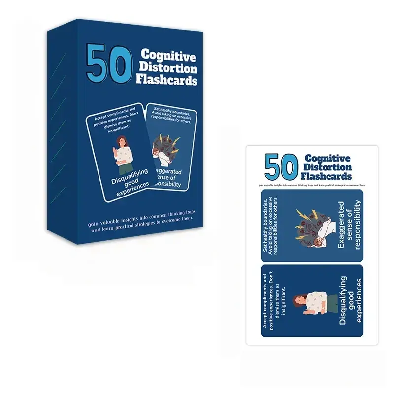 50 Cognitive Distortion Flash Cards (50 cards) - Educational Mental Health Tools, Compact & Portable Box for Enhancing Understanding, Gaining Cognitive Insights, Convenient to Practice