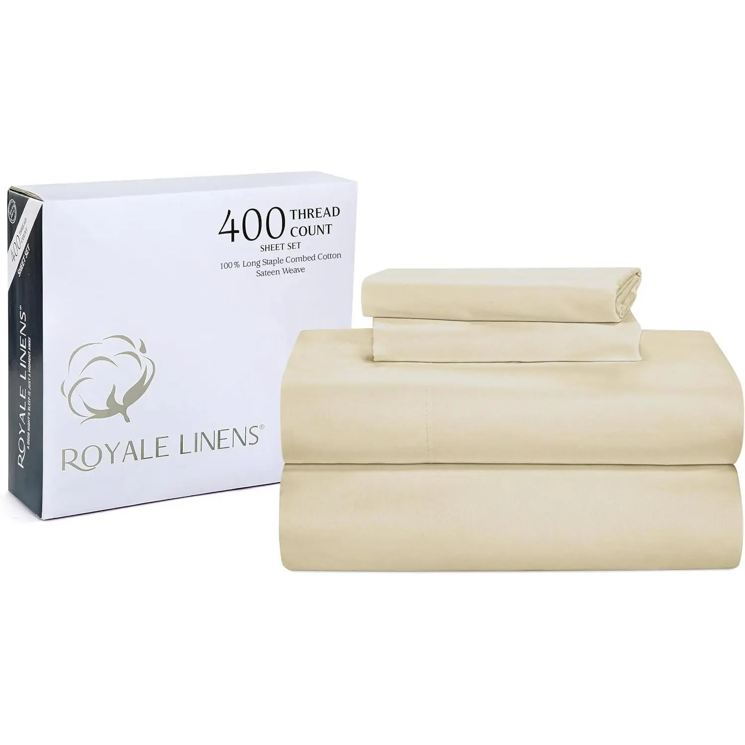 LINENS 400 Count 100% Grown Cotton 4 Piece Sateen Queen Sheet Set - 1 Fitted Sheet, 1 Flat Sheet, 2 Pillow case - Taupe Queen Bedsheet - Cotton Sheets - (Queen, Moroccan Sand)