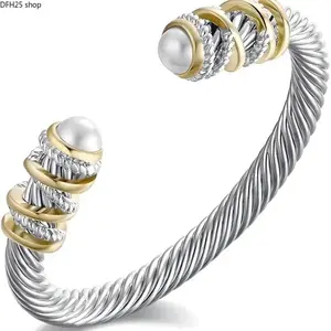 Twisted Cable Bangle Bracelet for Women, Gold and Silver Tone Cuff Jewelry with Cubic Zirconia Detail, Elegant Accessory for Daily Wear